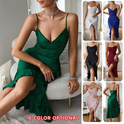 Camisola Suspensório Sexy Charmoso Babados Fundo Swing Split Pijamas Loungewear