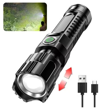 Super Bright LED Flashlight USB Rechargeable Flashlights with Tactical Zoom High Power Spotlight Outdoor Camping Fishing Torch