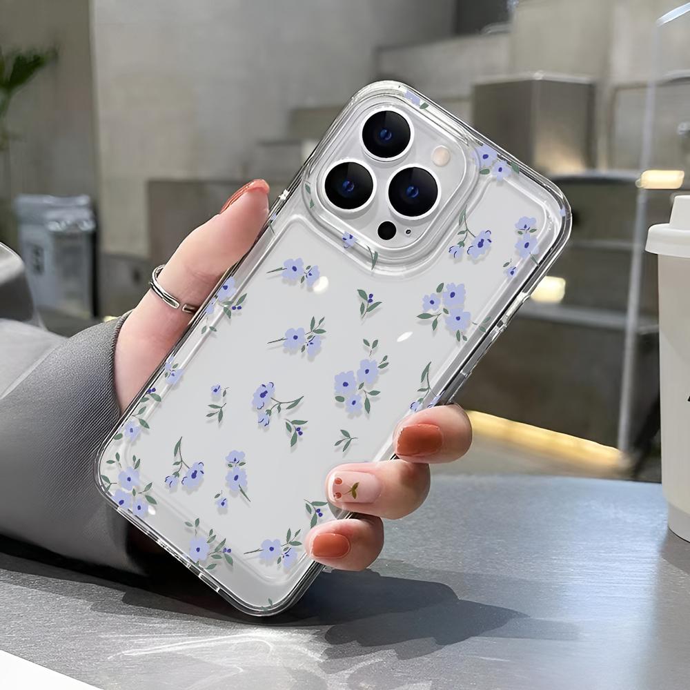Purple Floral Fragments Transparent Phone Case For IPhone 16 15 14 13 12 11 Pro Max XR XS Max 7 8 Plus Shockproof Case Cover