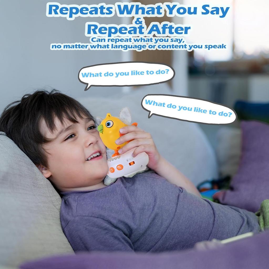 Interactive Talking Parrot Animated Toy with Strap, Repeats What You Say, Music & Whistle, Kids Electronic GIft for Boys & Girls