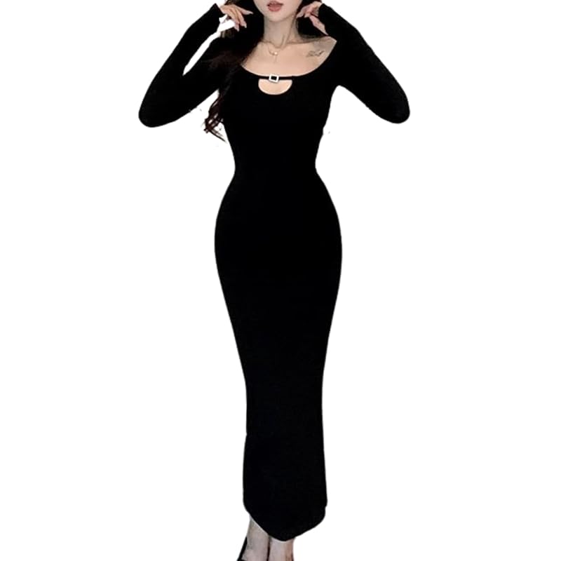 

[Coco and Yuka] off shoulder chest sexy tight long one piece 2way bare shoulders long sleeve below the knee long length date invited One piece spring