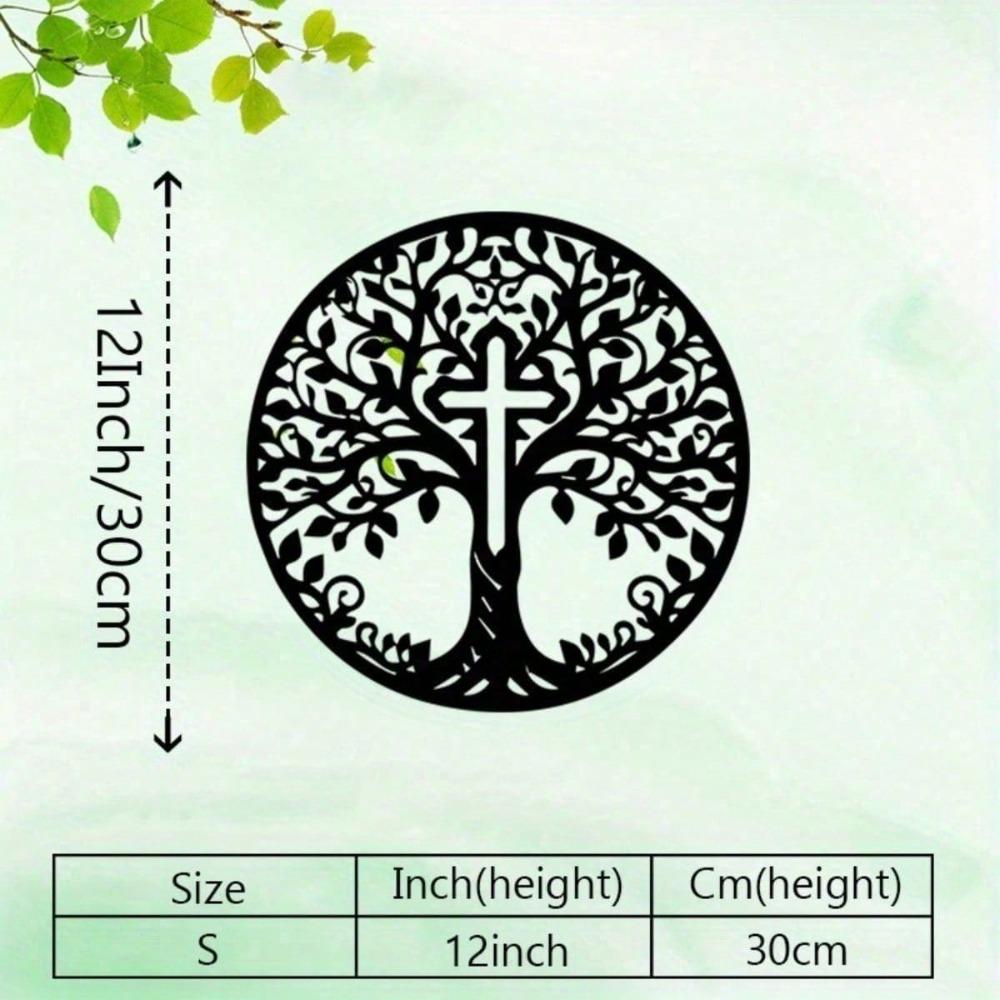Tree Cross Metal Wall Art Wrought Iron Sculpture Christian Home Decor Baptism Gift