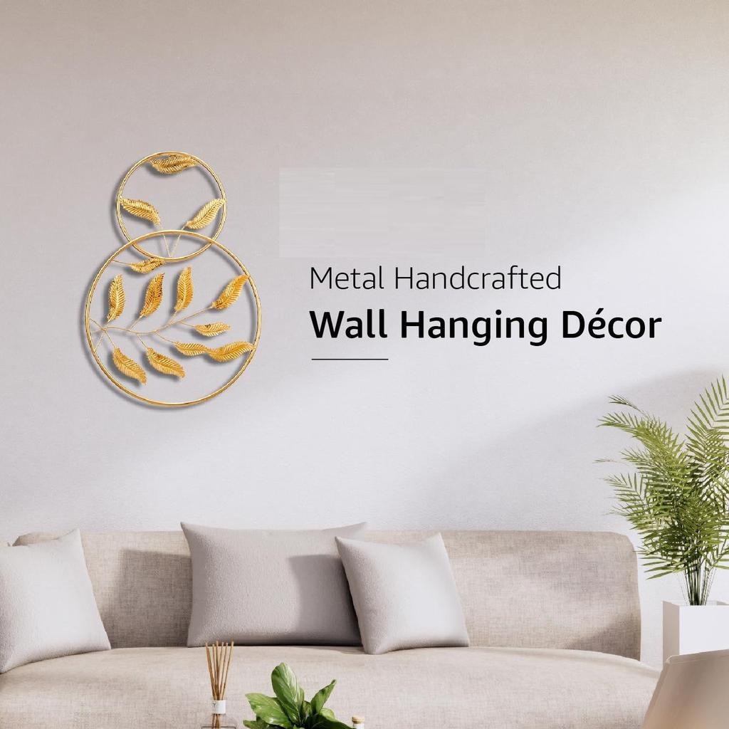 Metal Wall Frame | Elegant Nature | Inspired Leaf Design| Sturdy Iron | Wall Hanging | Wall Décor | Easy Installation | 40 x 40 cm