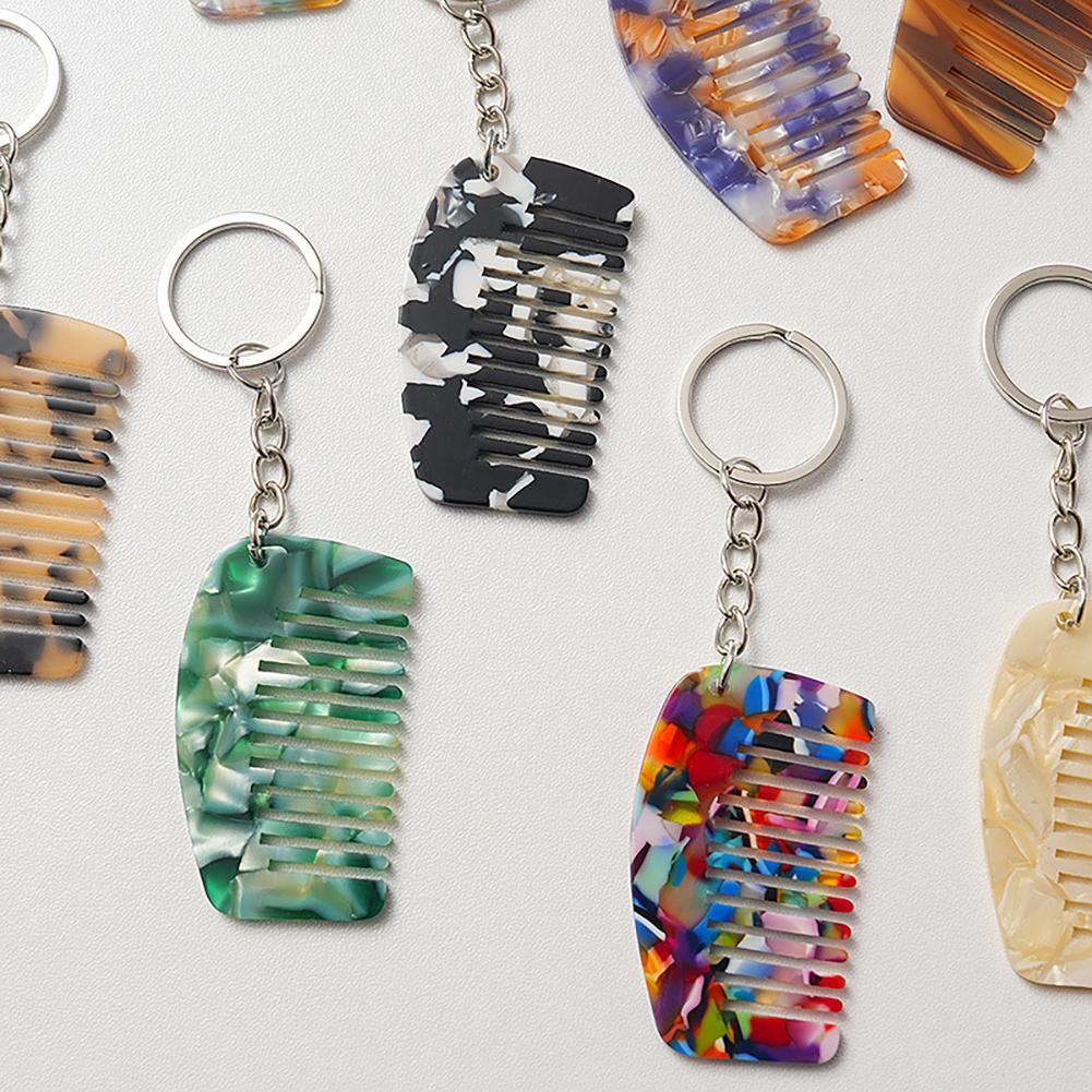 Portable Mini Comb Keychain Cute Resin Colorful Key Chain for Women Men Backpack Pendant Bag Car Key Decor Travel Hair Accessories