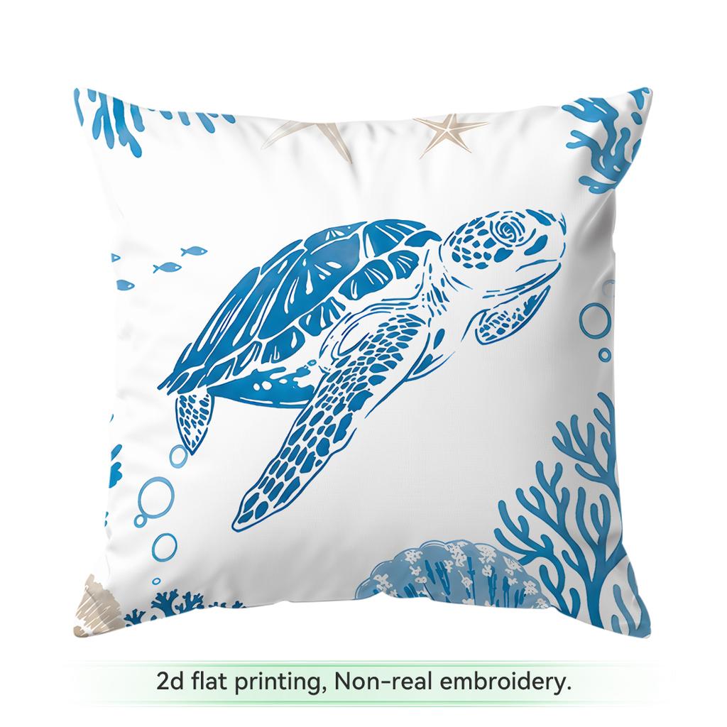 Pcs Deep Blue Ocean Turtle Seahorse Pattern Singlesided Printed Cushion Coversuitable For Living Roombedroomcar Decoration