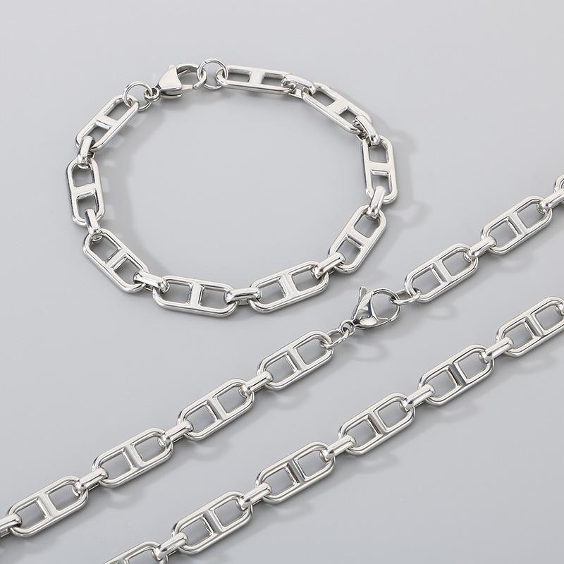 

Hipster Hip Hop Japanese Chain Men S Necklace, Popular Personality Design Pig Nose Chain Bracelet Set Accessories Bracelet 20cm