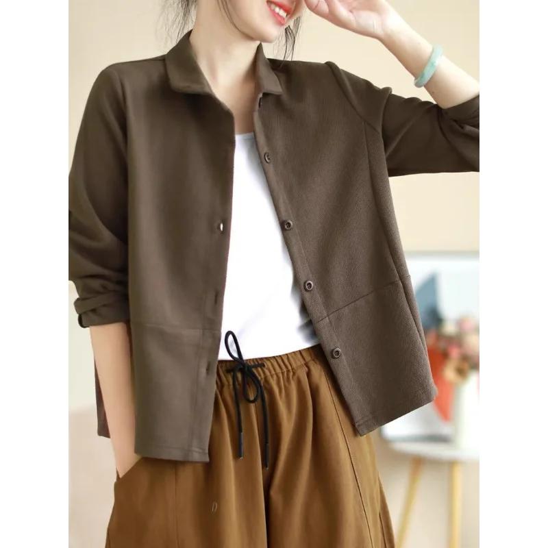 

Cotton Short Coat Petite Slimming Loose Matching Cardigan Brand Women s Solid Color Simple Spring Autumn L коричневый