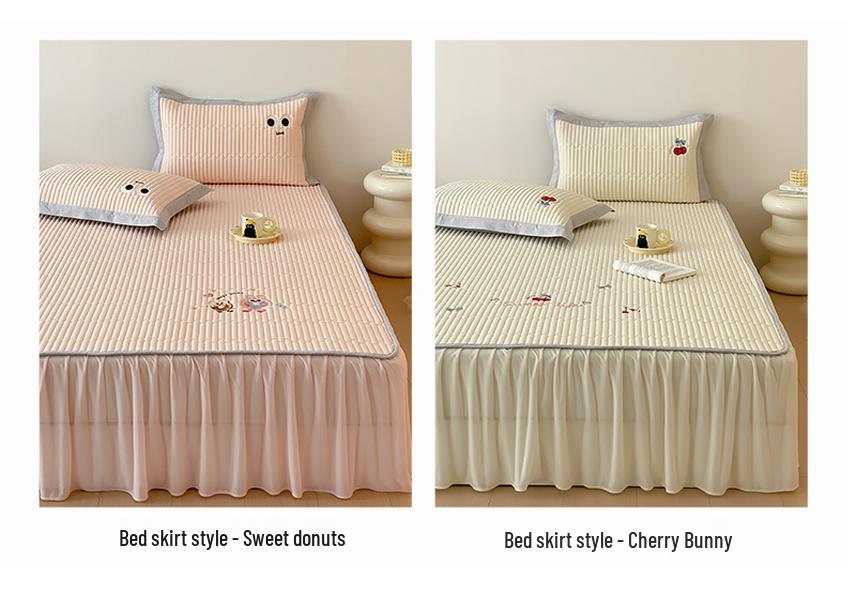 Class A Summer Cooling Cartoon Ice Silk Quilted 3-Piece Mat Set with Fitted Sheet
