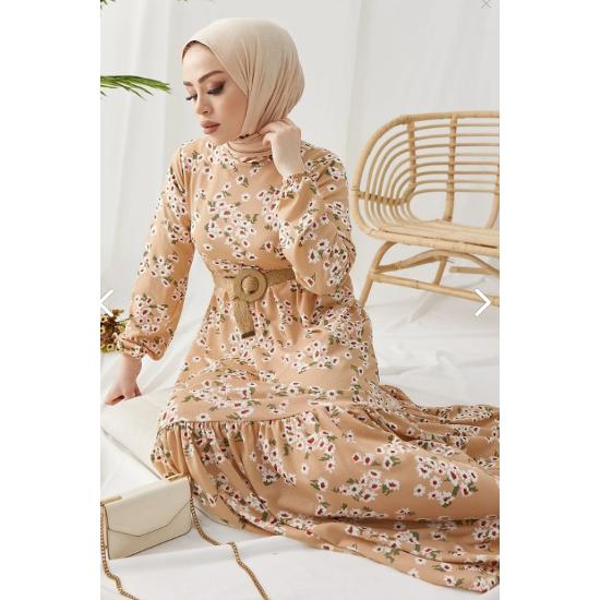 

Lesa Floral Straw Belt Dress - Beige 38-m