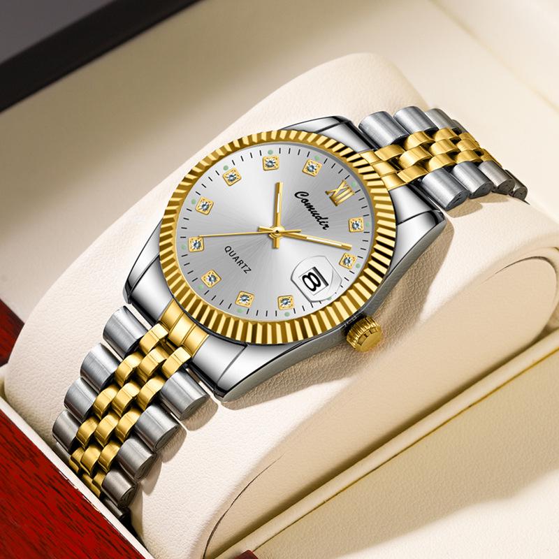 Luminous Waterproof Quartz Couple Watches - Men's & Women's Casual Pair with Calendar