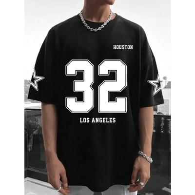 Los Angels Pod Klasickým Písmenem 32 Potisk Tričko Pánské O-výstřih Volné Krátký Rukáv Prodyšné Street Harajuku