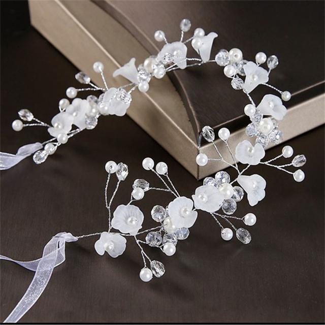 Silver Color Handmade Pearl Flower Headband Bridal Wedding Crown Hair Accessories Hair Band Tiara Crystal Headpiece Hair Jewelry