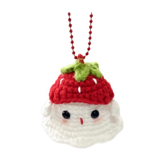 Halloween Crochet Ghost Ornament Cute Handmade Knitted Frog/Cat/Spider/Strawberry Ghost Hanging Decoration for Car Rearview Mirror Bag Charm