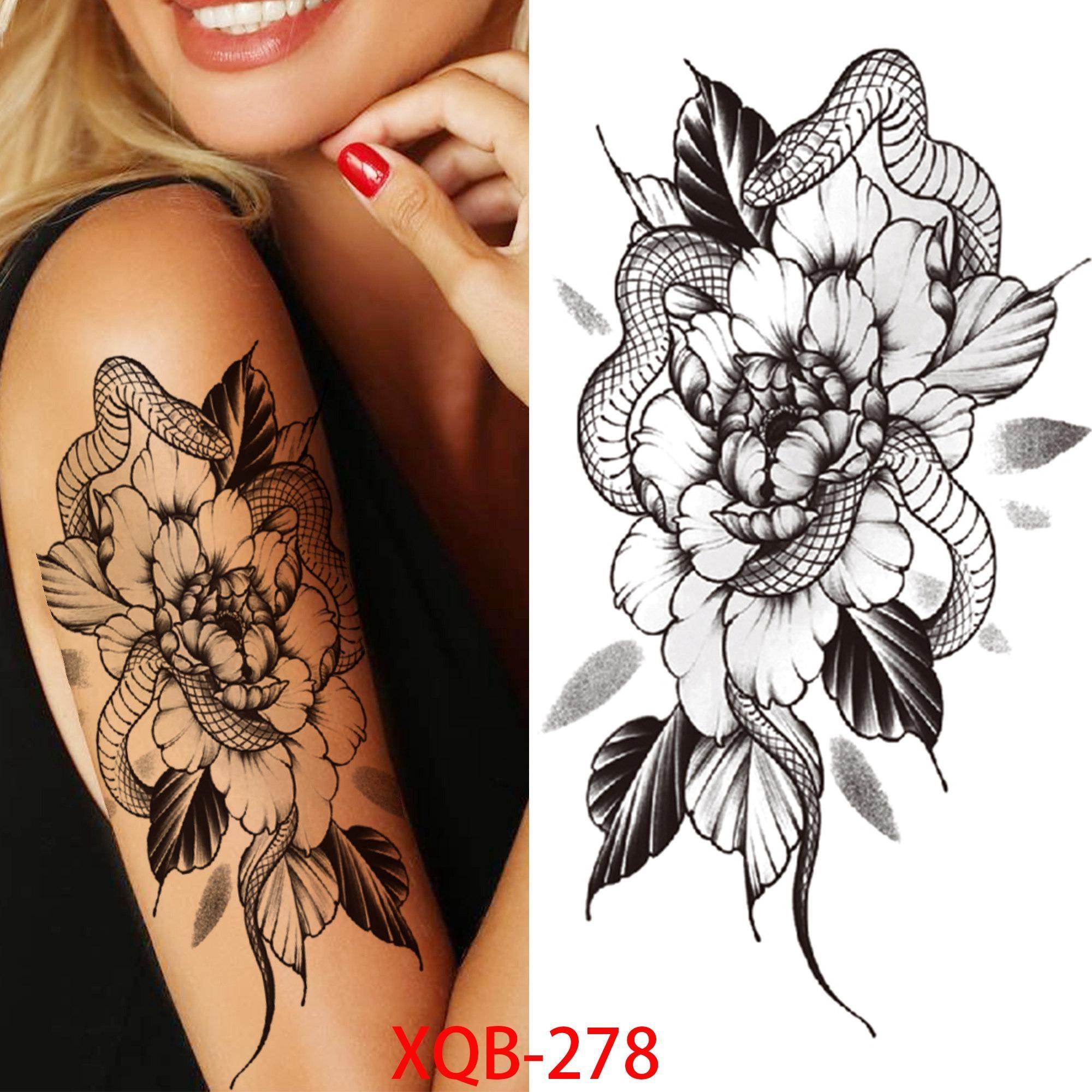 

1 ШТ. 210*114 ММ Сексуальный Цветочный Узор Временные Татуировки Черной Розы для Женщин Водонепроницаемые Поддельные Татуировки для Рук Боди-Арт Рукав Наклейка Для Тела XQB-278