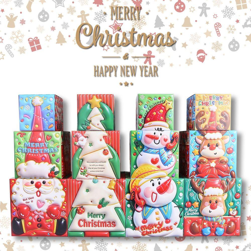 3PCS Santa Claus Holiday Gift Packages Box Multicolor Candy Gift Boxes Shopwindow Ornament