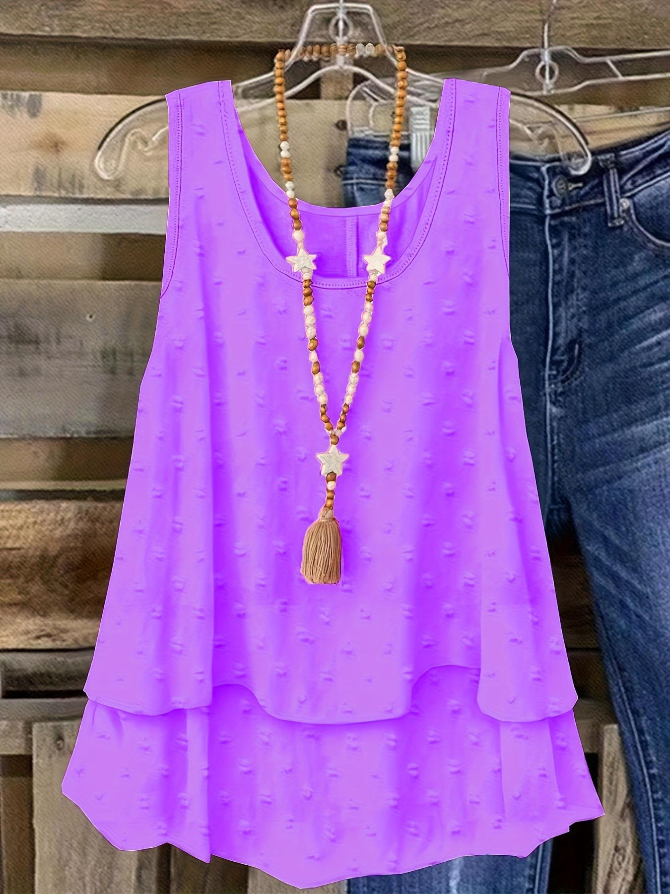 

Летний повседневный топ-майка женский европейский и американский однотонный 2025 4XL фиолетовый