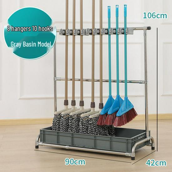 Stainless Steel Movable Floor Mop and Broom Holder