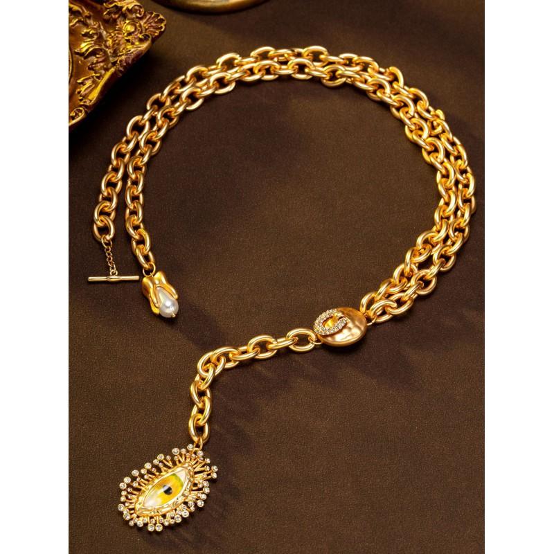 Vintage Devil Eye Necklace Schiaparelli Style Retro Nose Pendant Sweater Chain
