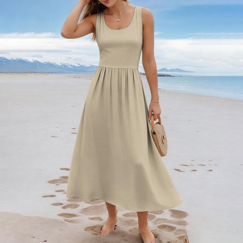 Women's  Color Summer Casual Fashion Sleeveless Long Dress