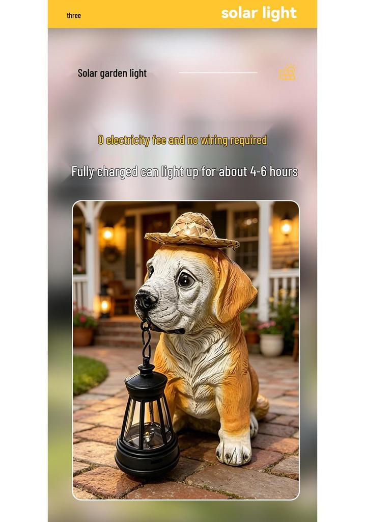 Solar Resin Dog with Grass Hat Lantern - Garden Decorative Lamp Ornament