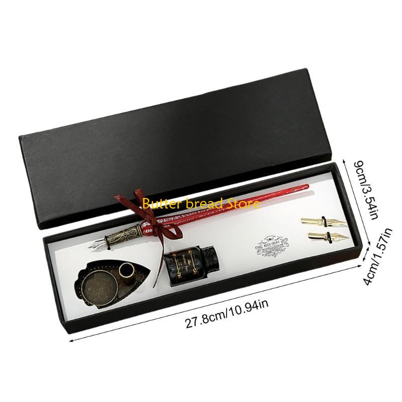 W89C Glass Dip Pen and Inks Set with Pen Holder Replaceable Pen Tip Beginner Caligraphy Set for Art Writing Drawing Signing