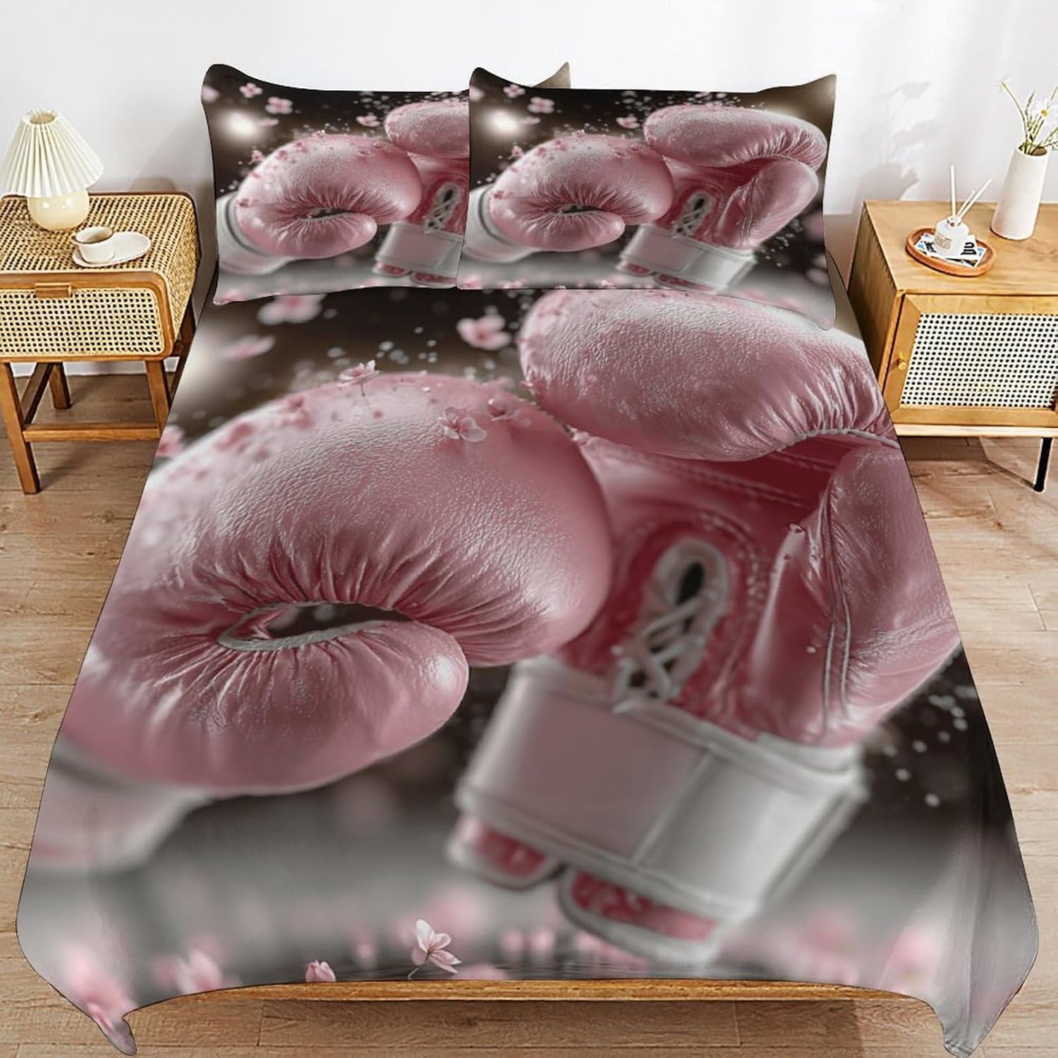 Housse de couette Gants de boxe Imprimé 3D, Ensemble de literie Thème Sport Microfibre 2 Pièces Housse de couette Moelleuse pour Garçons Filles et Adolescents 100x135cm 2pcs