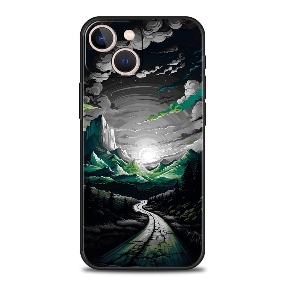 Landscape Art Phone Case For iPhone 16 13 15 14 12 11 Pro MAX XR X SE XS 7 8 Plus Soft TPU Shell Cover