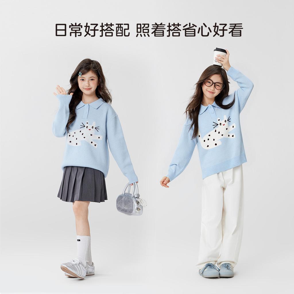 Left West children's clothing, girls' sweaters, polo shirts, children's spring clothing, 2026 girls' and boys' knitwear, super beautiful and trendy