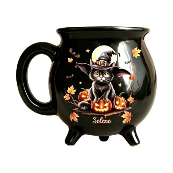 Misterioso Ornamento Magico da Tavolo Tazza Caldaia Strega di Halloween, 350ml Pentola Vintage Gotica a 3 Gambe, Decorazione Casa Magica Stregoneria Gatto Nero