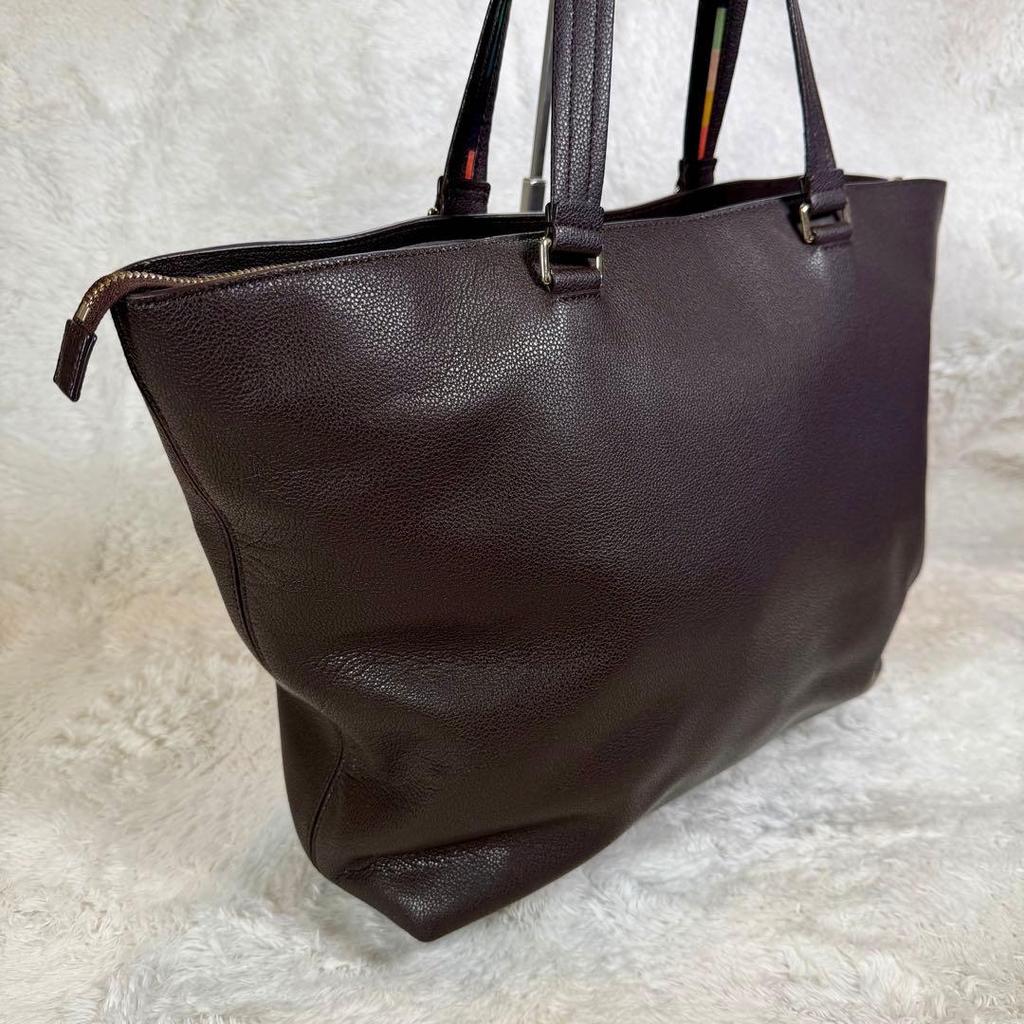 Used Paul Smith Inlaid Stripe Genuine Leather Tote Bag Men's Large Capacity