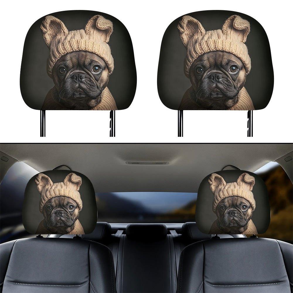 Hat French Bulldog Print Headrest Covers, Washable and Easy to Clean Seat Cushion Protectors with Elastic Design for a Perfect Fit