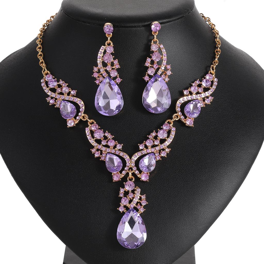 Exaggerated Necklace Earrings Set Vintage Alloy Plated Jewelry Dress