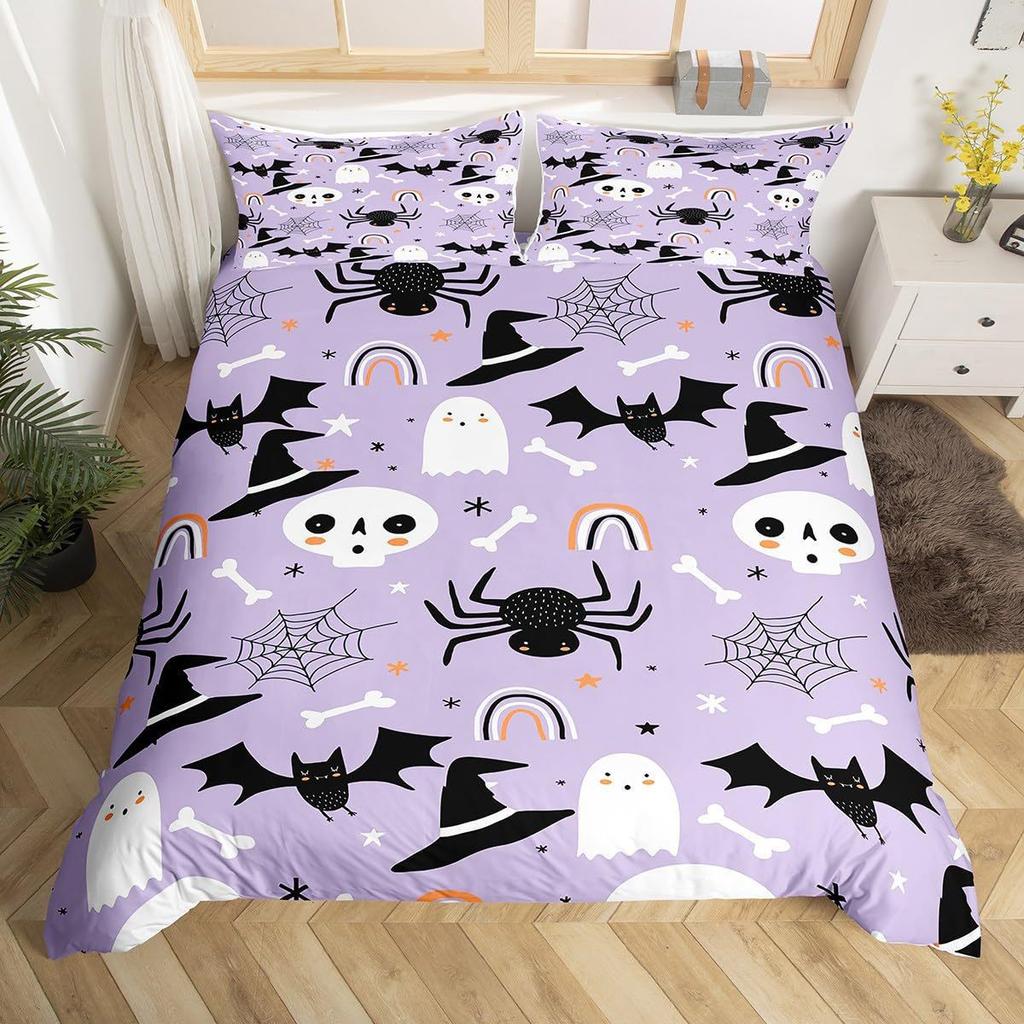 Digital Printing Three-Piece Kit Quilt Cover Pillowcase Cute Ghost Pumpkin Lantern Bedding