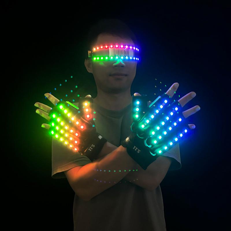 LED Flashing Gloves & Glasses Laser Performance Costume for Nightclubs & Bars