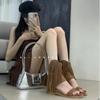 Inner Heightening Leather Roman Rivets Fringed Cool Boots Women'S Wedge Heel Open-Toed Bohemian Sandals