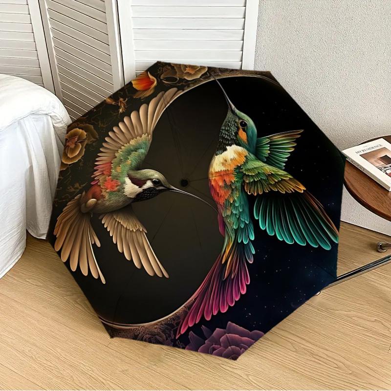 

1PC Hummingbird Artwork Automatic 8-Bone Folding Umbrella - Durable Polyester & Iron Frame,Userfriendly Operation y250929182