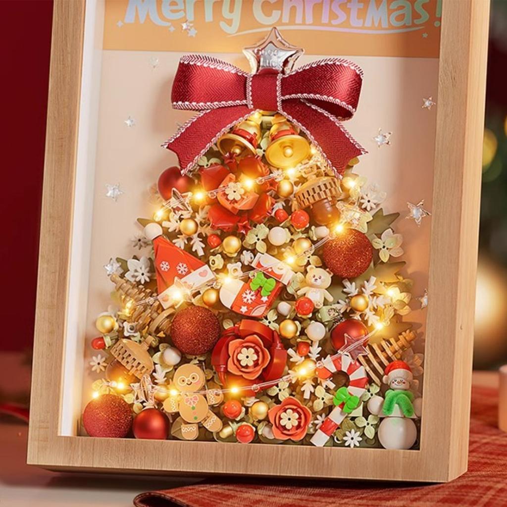Christmas Tree Photo Frame BuildingBlocks, Small ParticleAssembly Toys, Light 3d Painting Ornaments, Christmas Handmade Diy Gifts