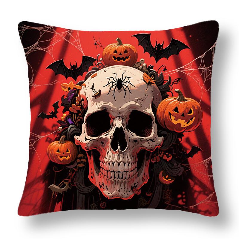 Halloween Skull Theme Throw Pillow Covers With Digital Printing Of Short Plush Fabric Car-Shaped Sofa Cushion Office Home Decor