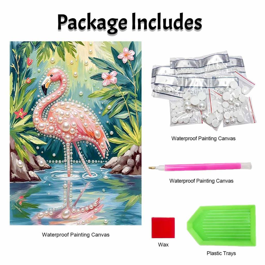 Pearl Painting Set 5D Pearl Mosaic Art Style Tropical Pink Flamingo Jungle Flower Home Wall Decoration.