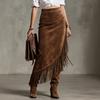 Fashion Ladies Vintage Tassel Hem Irregular Suede Skirt Skirt