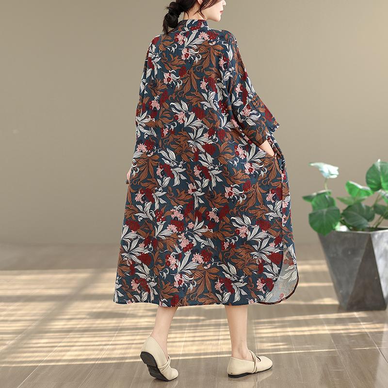 DIMANAF New 2026 Women Plus Size Spring Summer Beach Long Dress Lady Loose Oversize Maxi Floral Print Cotton Button