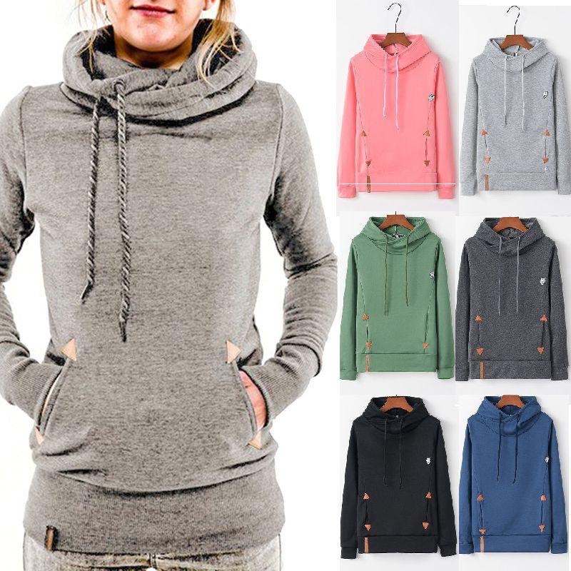 Womens Soft And Comfortable Long Sleeve Hooded Hoodies With Pure Color Sport Coat