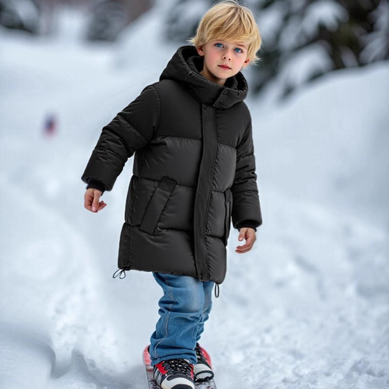 5-14 Years Kids Winter Hooded Mid-Length Coat