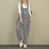 Women Jumpsuit U Neck Wide Leg Deep Crotch Sleeveless Loose Solid Color Side Pockets Pullover