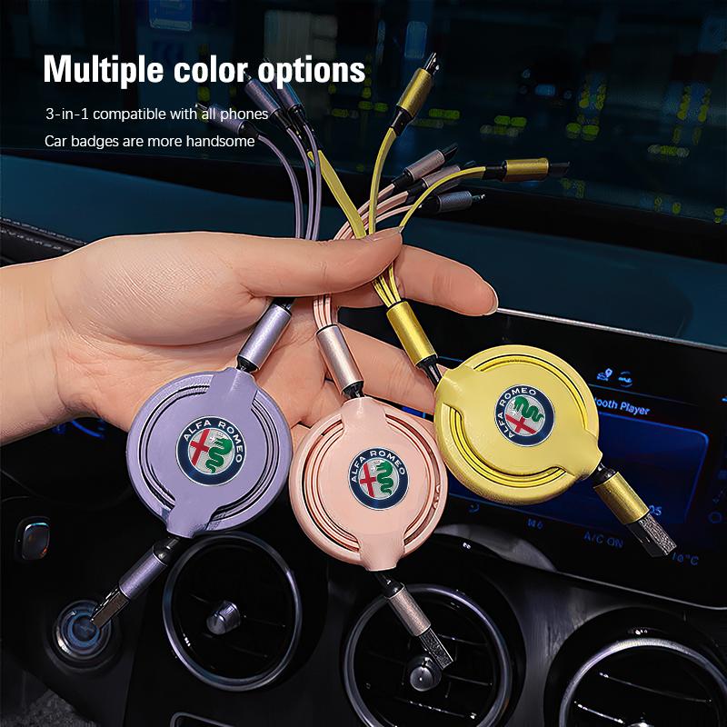 Car Interior Charging Data Cable Scalable 3 In 1 Phone Charger For Alfa Romeo Giulietta Mito 159 Giulia Stelvio 156 147 Tonale