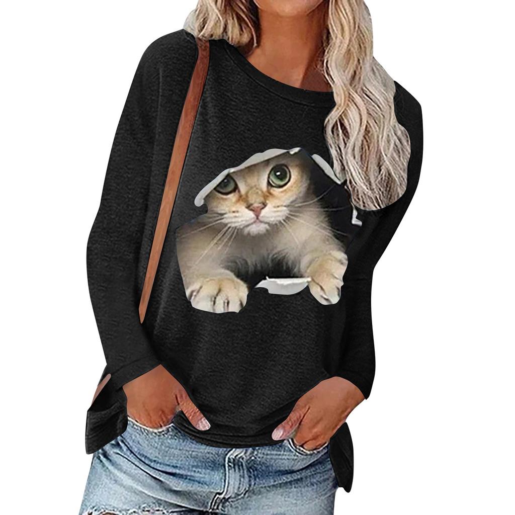 Women's Fashion And Winter Round Neck Casual Pullover Long Sleeve T-Shirt