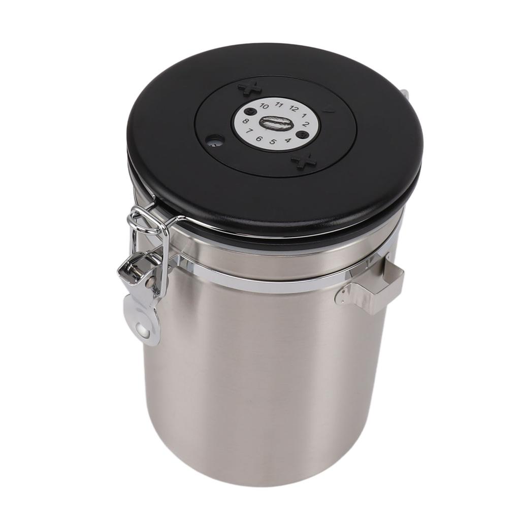 1.8L Coffee Sealed Container Stainless Steel Coffee Bean Storage Container with Spoon Silver