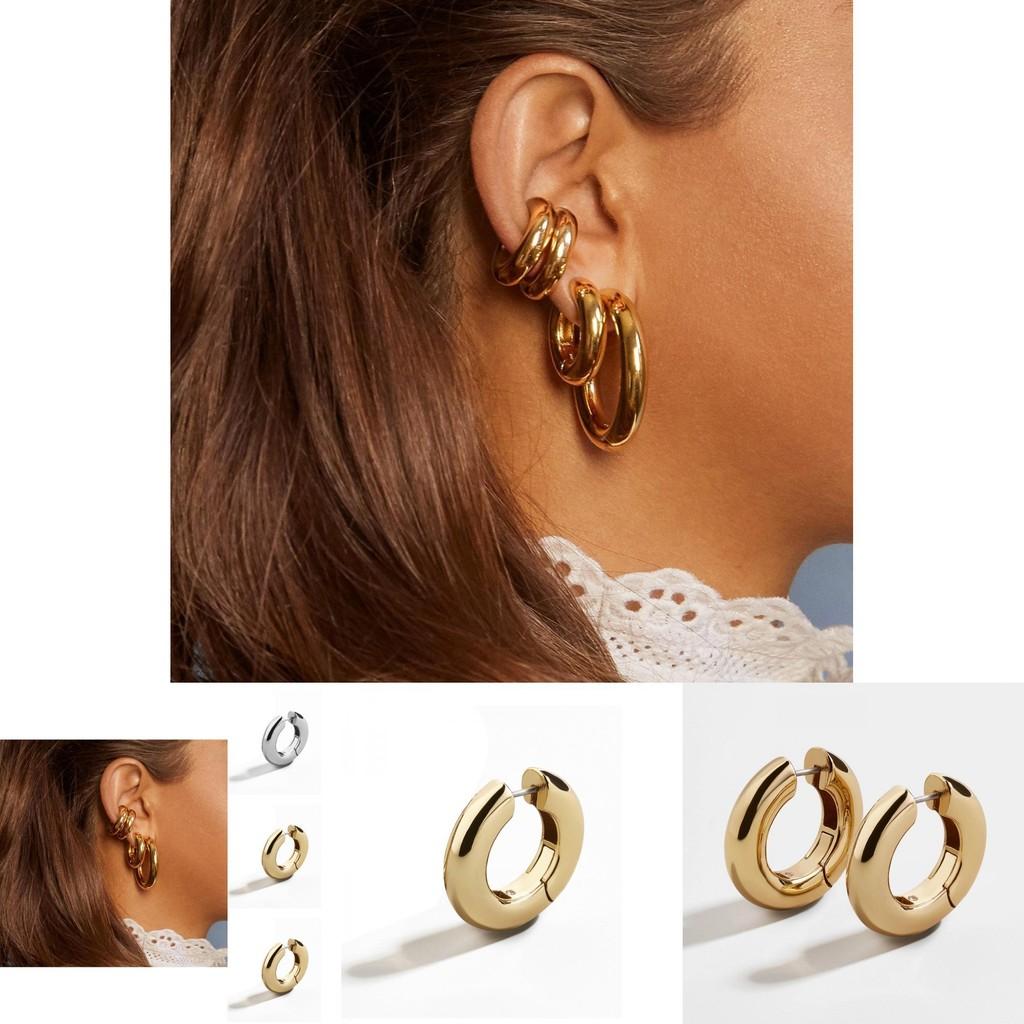 Elegant Minimalist Copper Hoop Earrings For Women Geometric Design Fashion Street Style