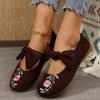 New Embroidered Bow Flat Mary Jane Shoes for Women Cross-border Ethnic Style Slip-Ons