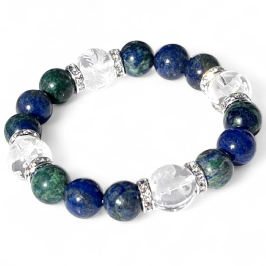Power Stone Natural Stone Bracelet Luck Four Gods Uncarved Crystal Azuromalachite Lapis Lazuli Comes with a Drawstring Bag with Brand Name Logo